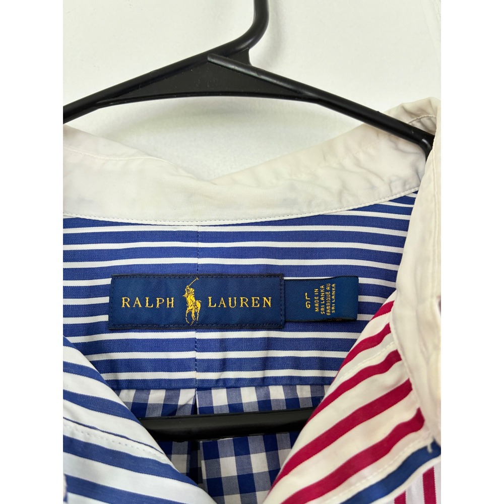Ralph Lauren Mens Patchwork Stripe Gingham Button Down Shirt Red Blue White L - Picture 3 of 7